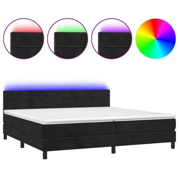 vidaXL Boxspringbett mit Matratze & LED Schwarz 200x200 cm Samt