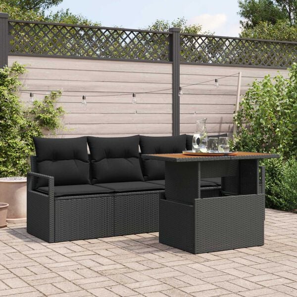 vidaXL Garten-Sofa-Set mit Speicher 5 pcs Schwarz Poly Rattan