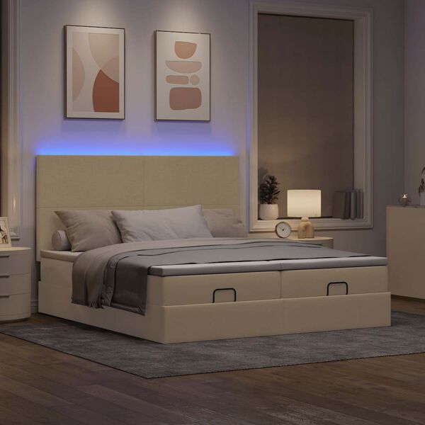 vidaXL Ottoman-Bett mit Matratzen & LEDs Creme 180x200 cm Stoff