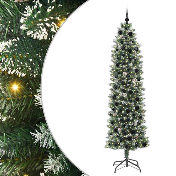 vidaXL K&uuml;nstlicher schlanker Weihnachtsbaum Gr&uuml;n und Wei&szlig; 210 cm