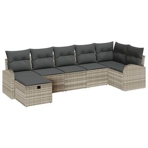 vidaXL Sofa Set 7 stk. Hellgrau Poly-Rattan