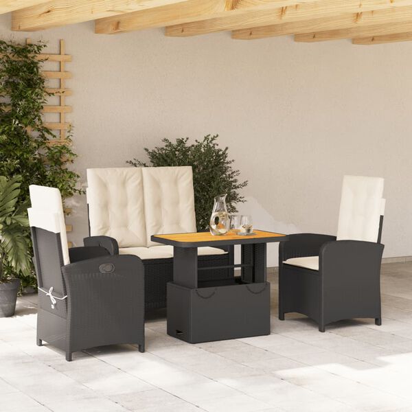vidaXL 4-tlg. Garten-Essgruppe mit Kissen Schwarz Poly Rattan