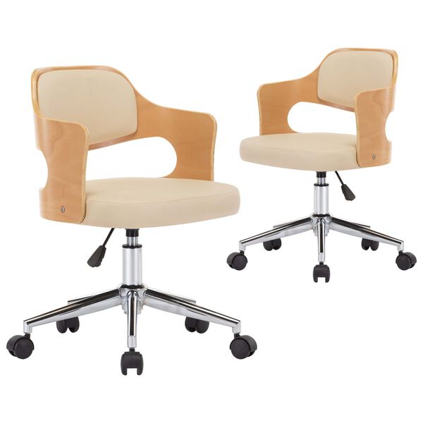 vidaXL Esszimmerstühle 2 Stk. Drehbar Creme Bugholz und Kunstleder