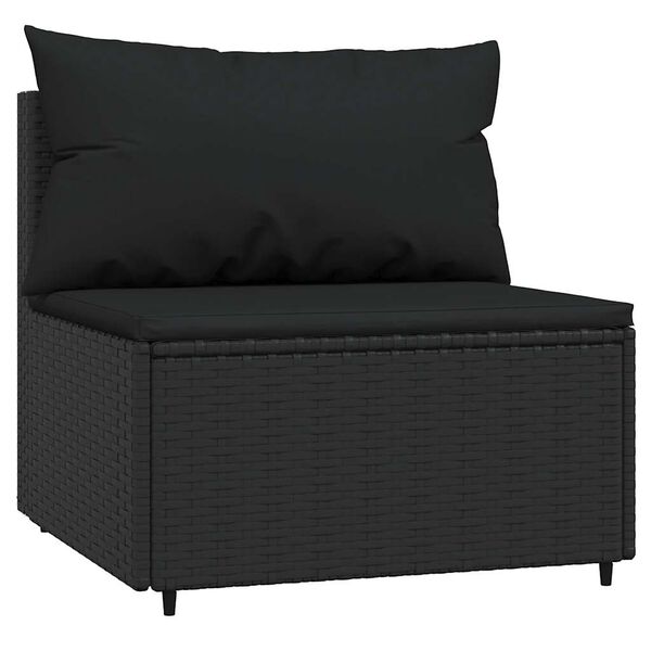 vidaXL Garten-Mittelsofas mit Kissen 2 Stk. Schwarz Poly Rattan
