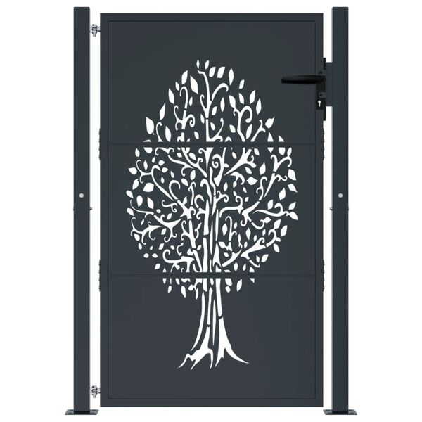vidaXL Gartentor Anthrazit 100x125 cm Stahl Baum-Design