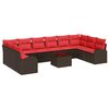 vidaXL Gartensofa-set 11 stk. Braun und Rot Poly-Rattan