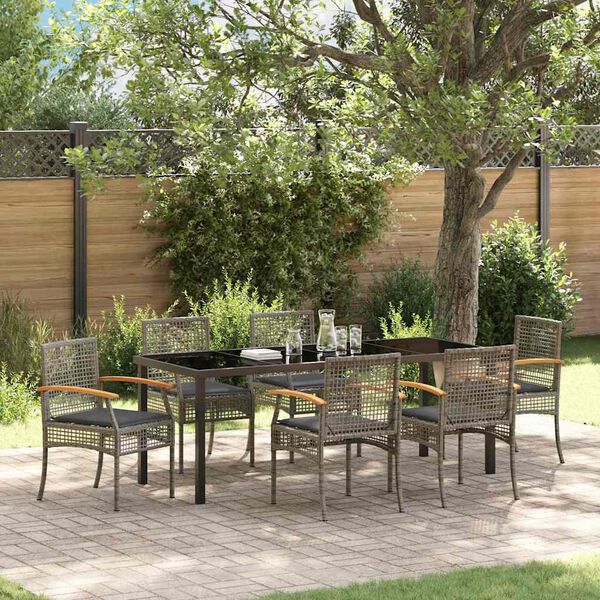vidaXL Garten Essgruppe 7 pcs Grau Poly-Rattan