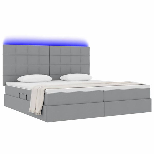vidaXL Bett mit Stauraum und LED Hellgrau 200 x 200 cm Polyester