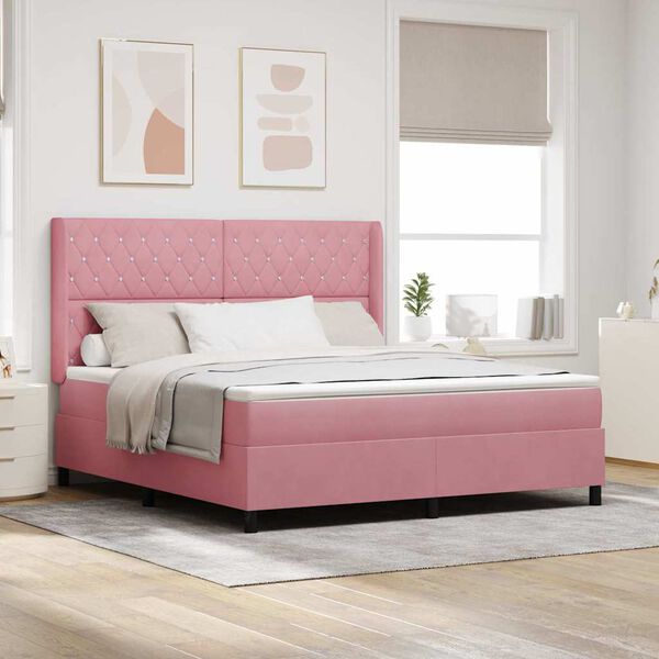 vidaXL Boxspringbett mit Matratze mit LED Rosa 180 x 200 cm Samt