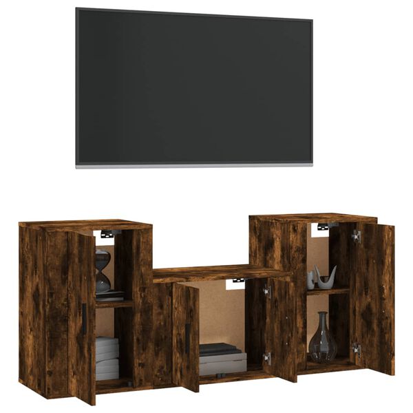 vidaXL 3-tlg. TV-Schrank-Set Räuchereiche Holzwerkstoff