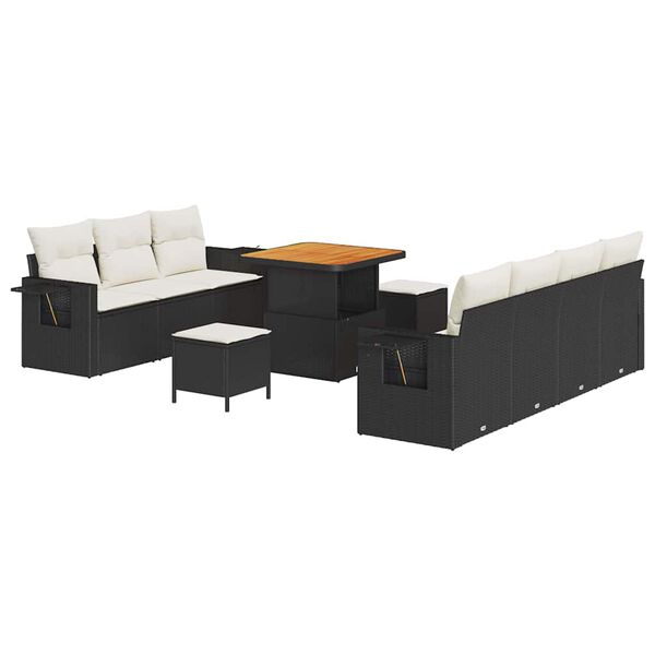 vidaXL Garten-Sofa-Set mit Kissen 10 pcs Schwarz und Creme