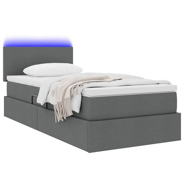 vidaXL Bett mit Stauraum und LED mit LED Dunkelgrau 90 x 190 cm Stoff