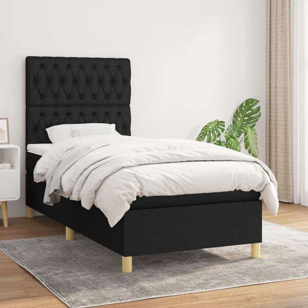 vidaXL Boxspringbett mit Matratze Schwarz 90x190 cm Stoff