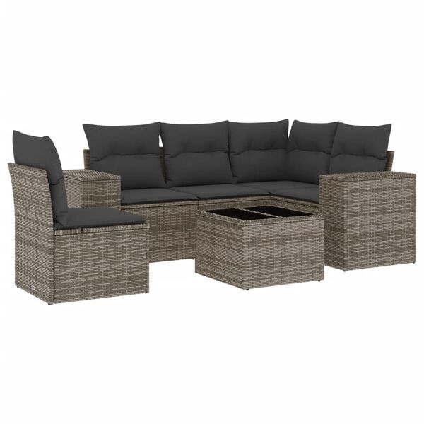 vidaXL 6-tlg. Garten-Sofagarnitur mit Kissen Grau Poly Rattan