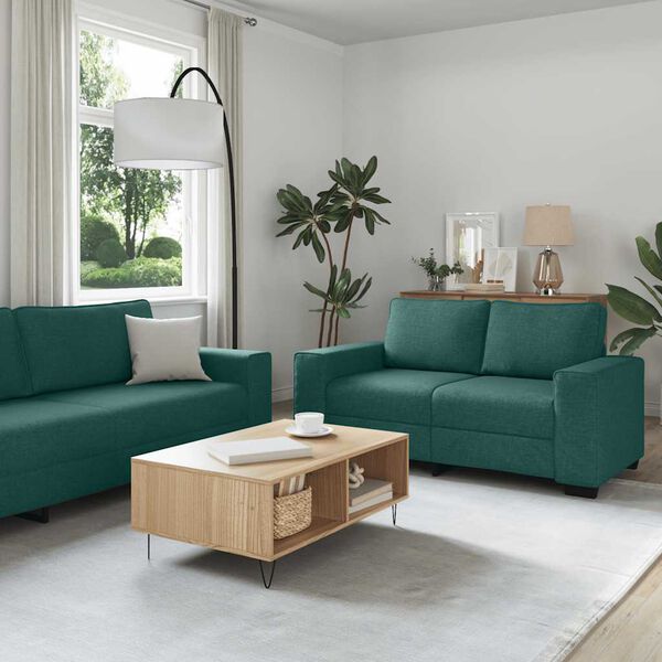 vidaXL 3-teiliges Sofa-Set mit Kissen, dunkelgr&uuml;ner Stoff