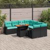vidaXL 9-tlg. Garten-Sofagarnitur mit Kissen Schwarz Poly Rattan