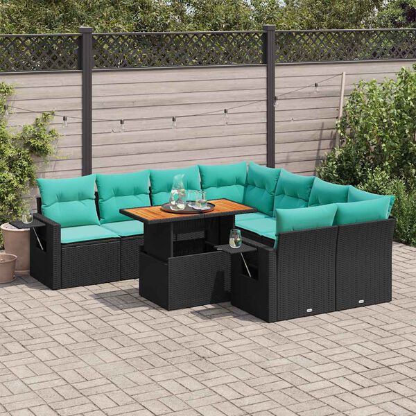 vidaXL 9-tlg. Garten-Sofagarnitur mit Kissen Schwarz Poly Rattan