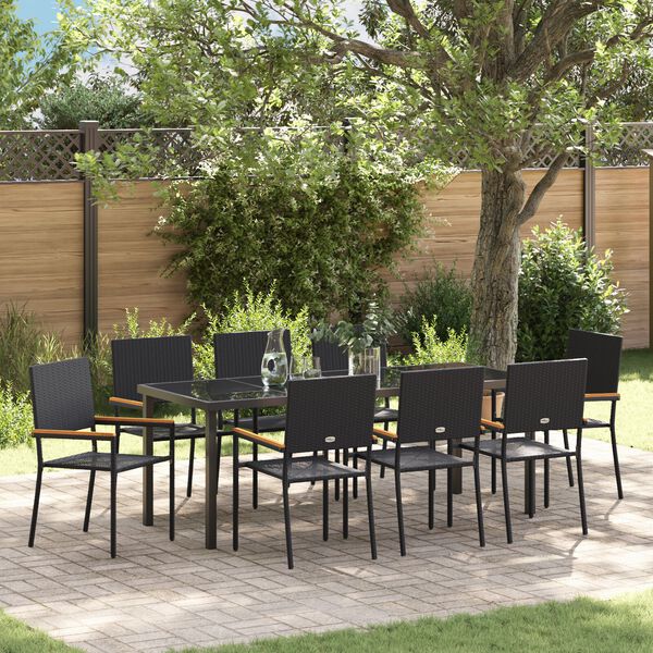 vidaXL Garten Essgruppe mit Kissen 9 pcs Schwarz Poly-Rattan