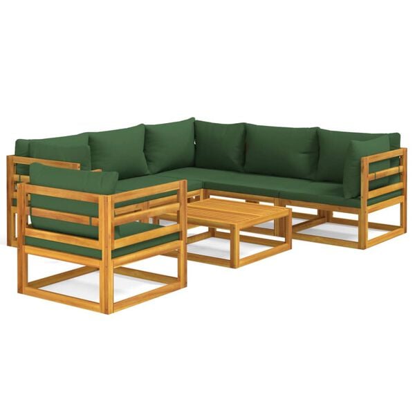 vidaXL 7-tlg. Garten-Lounge-Set mit Gr&uuml;nen Kissen Massivholz