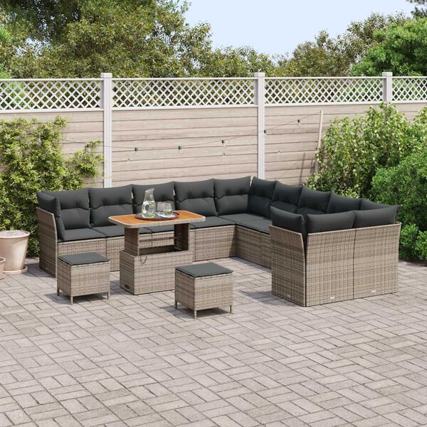 vidaXL Garten-Sofa-Set mit Kissen mit Speicher 13 pcs Grau