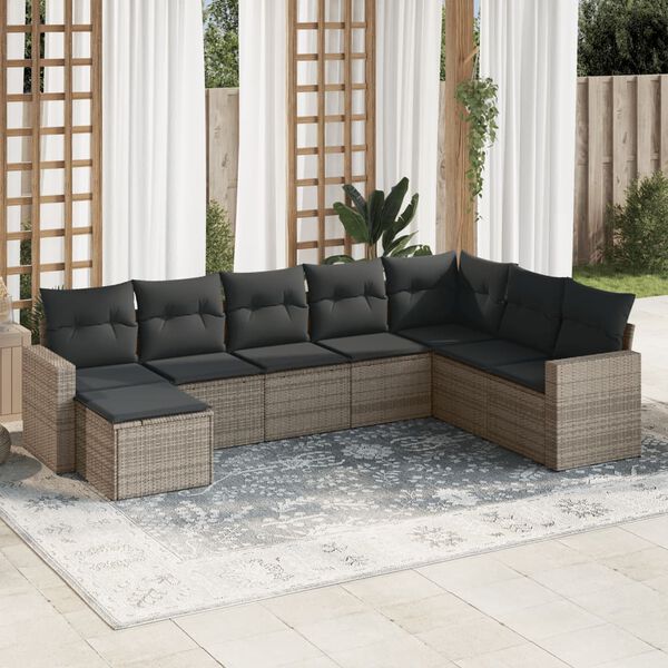vidaXL 8-tlg. Garten-Sofagarnitur mit Kissen Grau Poly Rattan