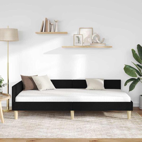 vidaXL Eckbettgestell mit Kopfteil Schwarz 90 x 190 cm Stoff