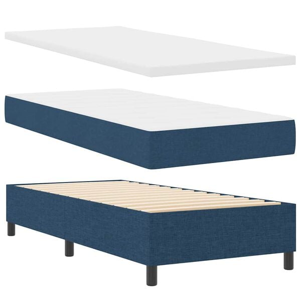 vidaXL Boxspringbett mit Matratze mit Kopfteil Blau 90 x 200 cm Stoff
