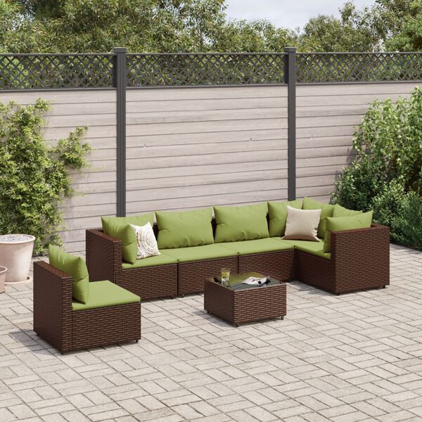 vidaXL 7-tlg. Garten-Lounge-Set mit Kissen Braun Poly Rattan