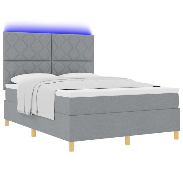 vidaXL LED Boxspringbett mit Matratze Hellgrau 160 x 200 cm Stoff