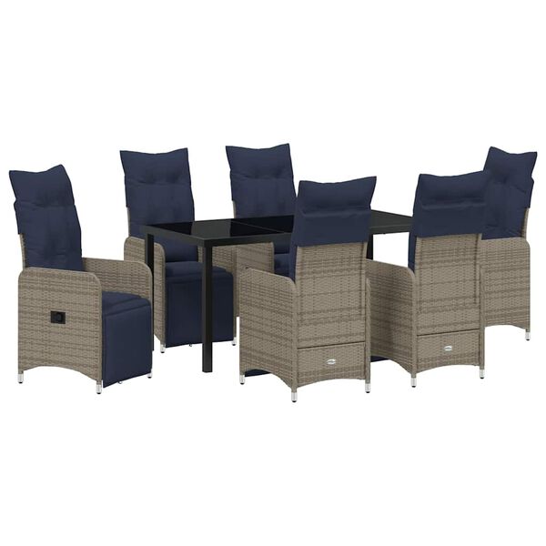 vidaXL Tisch- und Stuhlset mit Kissen 7 pcs Grau PE-Rattan