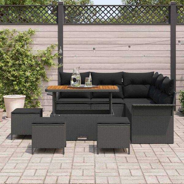 vidaXL Garten-Sofa-Set mit Kissen mit Speicher 9 pcs Schwarz