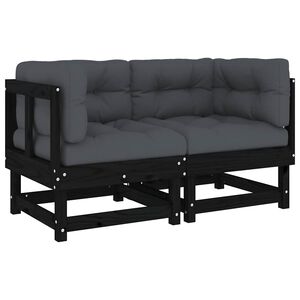 vidaXL Ecksofas mit Kissen 2 Stk. Schwarz Massivholz Kiefer