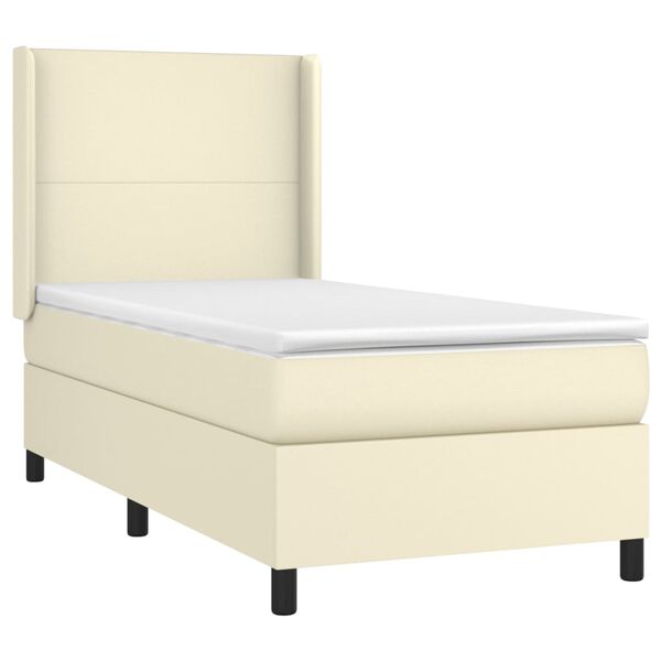 vidaXL Boxspringbett mit Matratze & LED Creme 80x200 cm Kunstleder