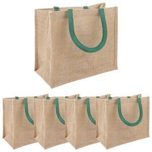 vidaXL Jute-Handtaschen 5 Nat&uuml;rlich und Gr&uuml;n 26 x 22 x 14 cm