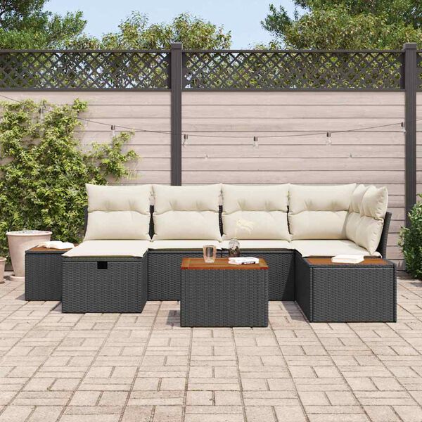 vidaXL Garten-Sofa-Set 7 pcs Schwarz 55 x 62 x 69 cm Poly Rattan