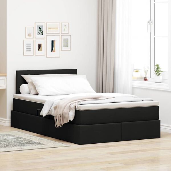 vidaXL Bett mit Stauraum und LED mit LED Schwarz 120 x 190 cm Stoff