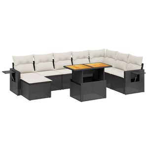 vidaXL 9-tlg. Garten-Sofagarnitur mit Kissen Schwarz Poly Rattan