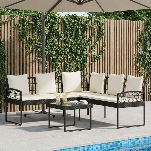 vidaXL Garten-Sofaset mit Kissen 2 pcs Schwarz Stahl