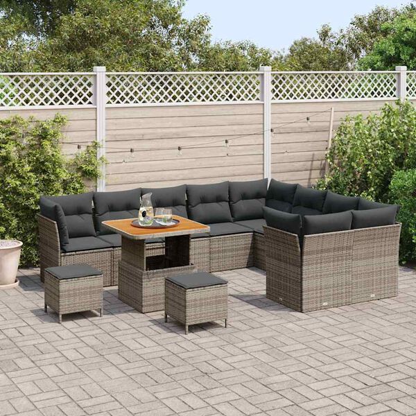vidaXL Garten-Sofa-Set 12 pcs Grau Poly-Rattan
