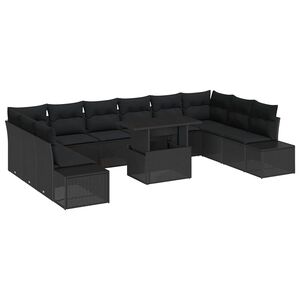 vidaXL Garten-Sofa-Set mit Speicher 11 pcs Schwarz Poly Rattan