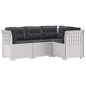 vidaXL 4-Sitzer Gartensofa mit Kissen Rattan-Look PP Wei&szlig;