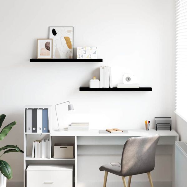 vidaXL Schweberegale 2 Stk. Hochglanz-Schwarz 90x23,5x3,8 cm MDF