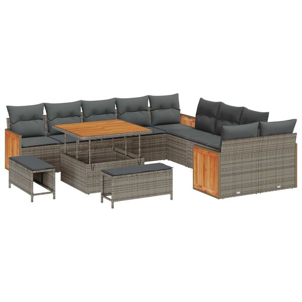 vidaXL Gartensofa-set mit Kissen 17 pcs Grau Poly-Rattan