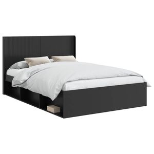 vidaXL Bettgestell mit Stauraum und Kopfteil Schwarz 135 x 190 cm