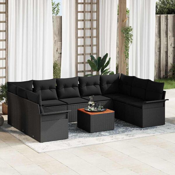 vidaXL Gartensofa-set mit Kissen 10 pcs Schwarz Poly-Rattan