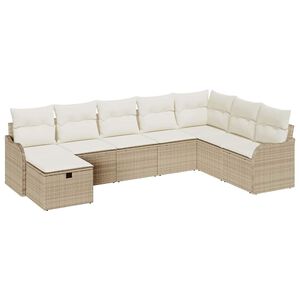 vidaXL Garten-Sofa-Set mit Kissen mit Speicher 8 pcs Beige Poly Rattan