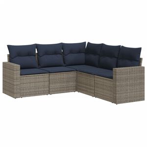 vidaXL 5-tlg. Garten-Sofagarnitur mit Kissen Grau Poly Rattan
