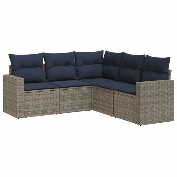vidaXL 5-tlg. Garten-Sofagarnitur mit Kissen Grau Poly Rattan