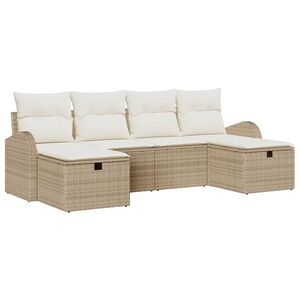 vidaXL Gartensofa-set mit Kissen mit Speicher 6 pcs Beige Poly-Rattan