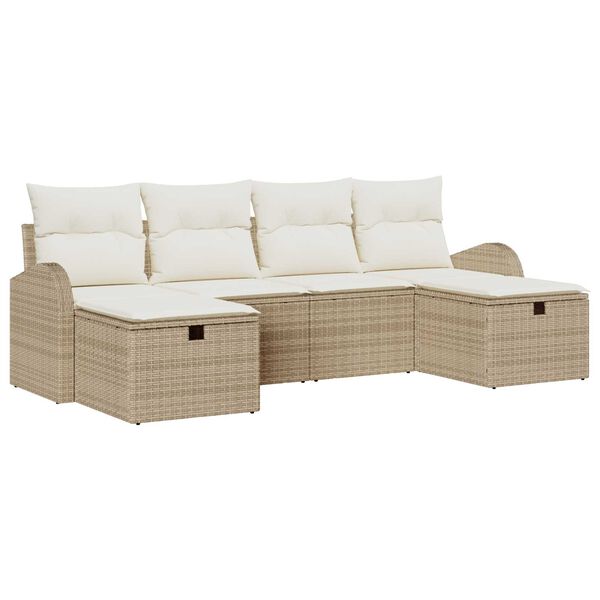 vidaXL Gartensofa-set mit Kissen mit Speicher 6 pcs Beige Poly-Rattan